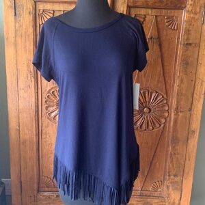 Karen Kane Sand & Sky Navy Fringe Top Medium